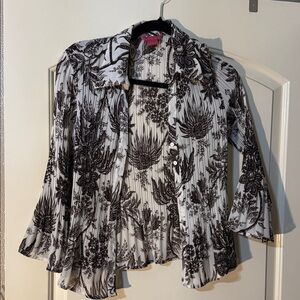 Sunny Leigh Black Floral Women's Button Down Blouse M